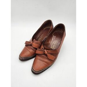 Bruno Magli Womens Brown Leather Heels Size 37 Bow Accent